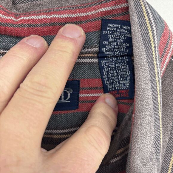 Vintage Lands End Oxford 15.5 M Button Up Green Red Herringbone Stripe Made USA - Picture 4 of 4